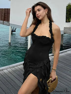 Halter Fringe Stylish Midi Dress image 6