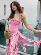 Halter Fringe Stylish Midi Dress image 4