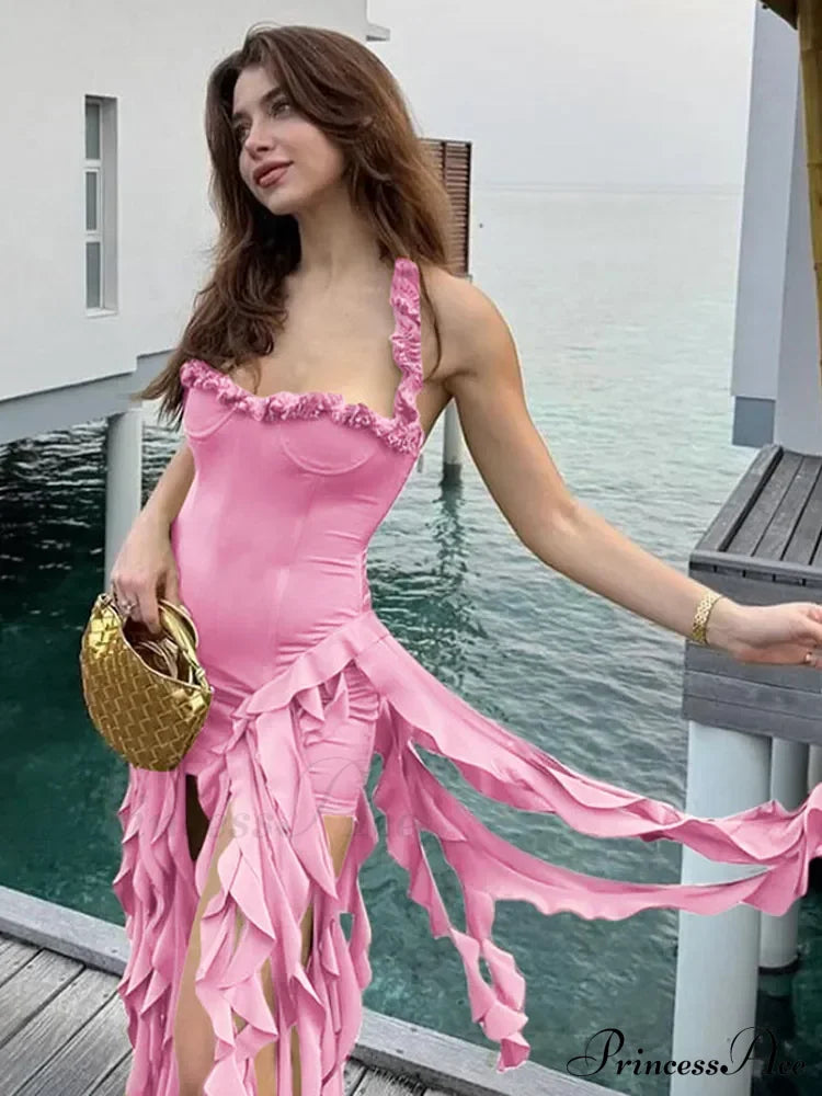 Halter Fringe Stylish Midi Dress image 4