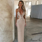 Halter Knitted Backless Maxi Dress image 4