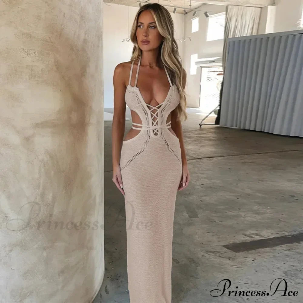 Halter Knitted Backless Maxi Dress image 4