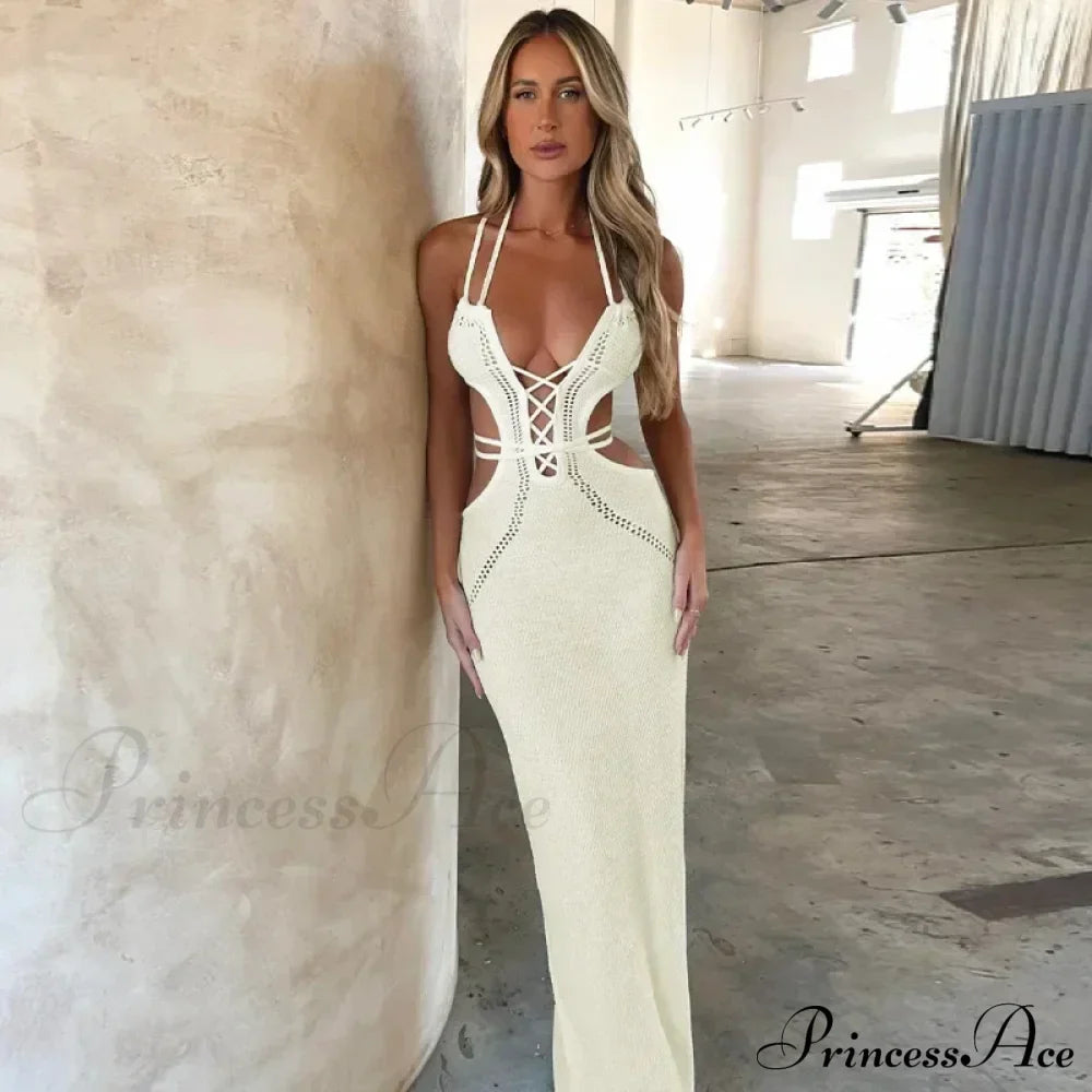 Halter Knitted Backless Maxi Dress image 2