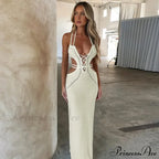 Halter Knitted Backless Maxi Dress image 1