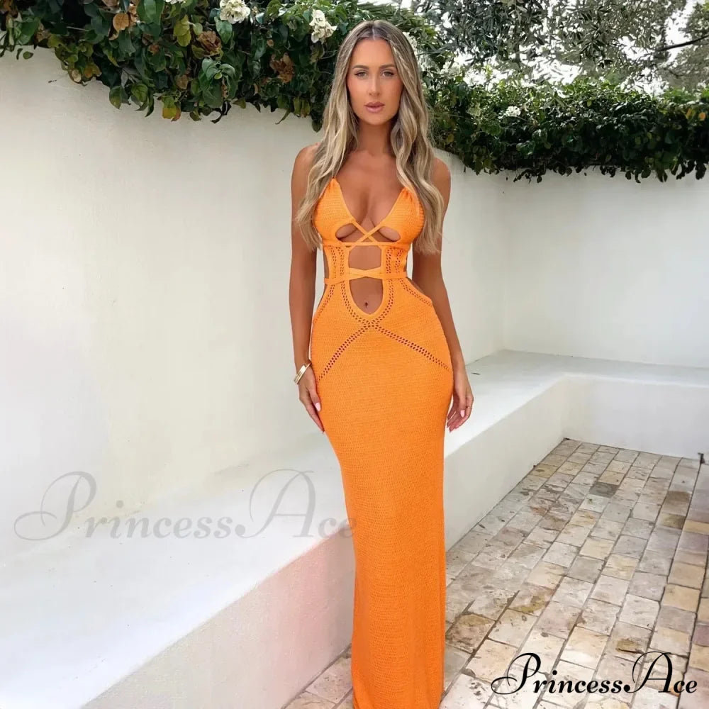 Halter Knitted Backless Maxi Dress image 6