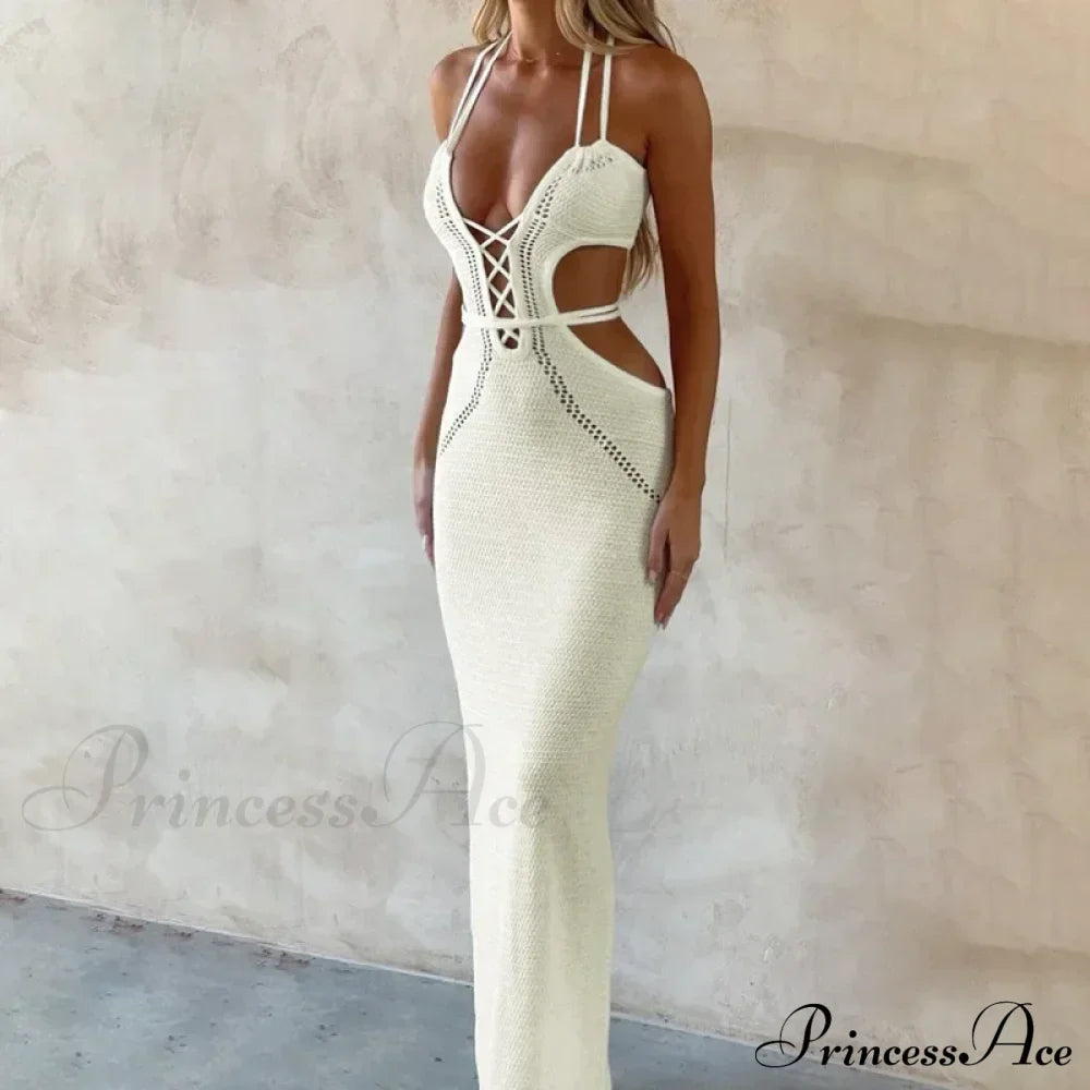 Halter Knitted Backless Maxi Dress image 3
