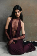 Halter Lace Paneled Deep V Ruched Evening Dress image 1