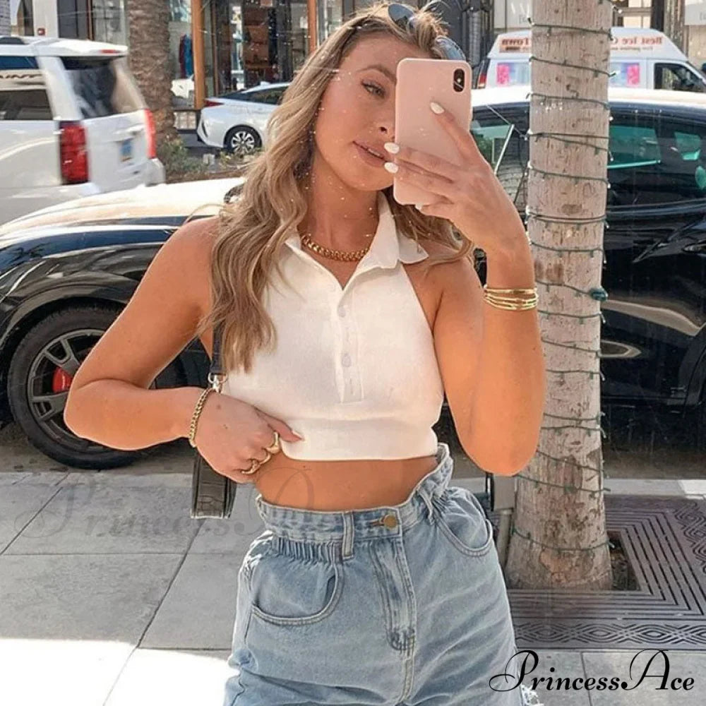 Halter Neck Contrast Trendy Crop Tops image 2