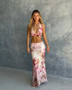 Halter Neck Flower Print Three Piece Swimsuit image 3