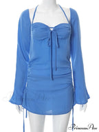 Halter Neck Pink Sleeve Mini Dress image 2