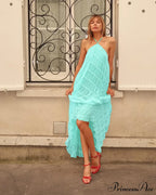 Halter Neck Stylish Ruched Midi Dress image 12