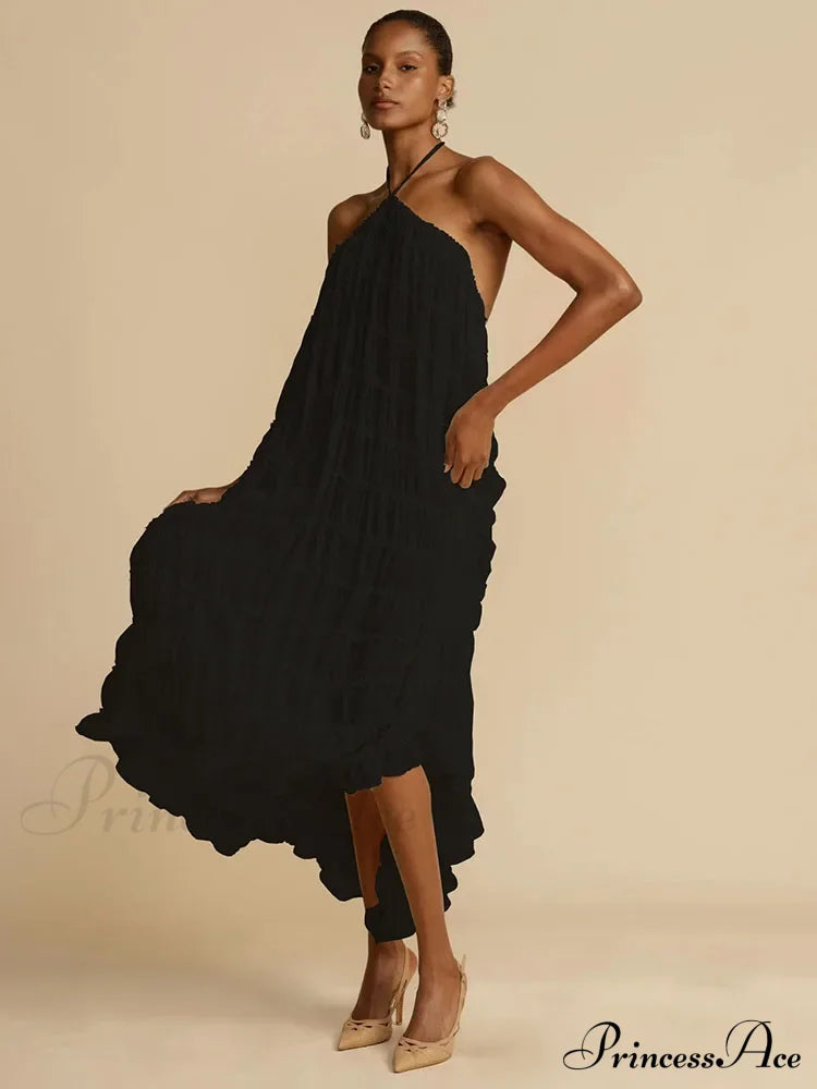 Halter Neck Stylish Ruched Midi Dress image 15
