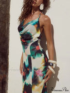 Halter Neck Tie Resort Graceful Style Print Mixi Dress image 3