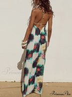 Halter Neck Tie Resort Graceful Style Print Mixi Dress image 4