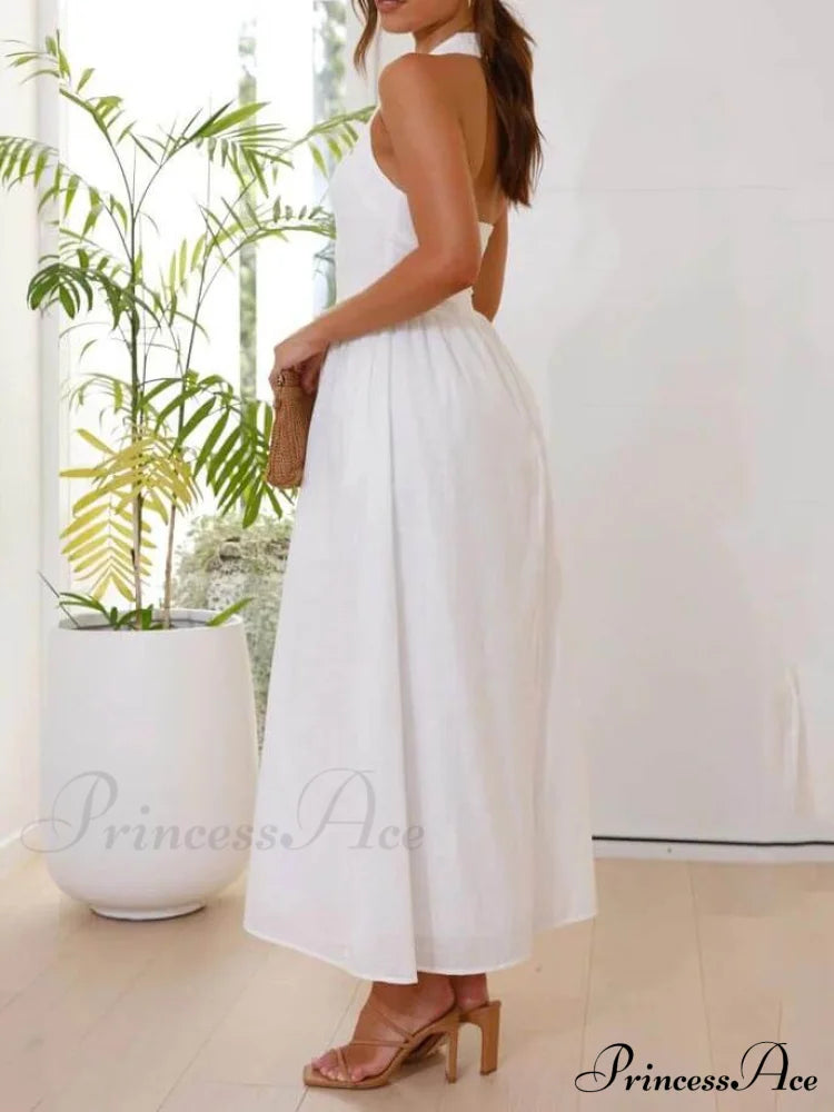 Halter Neck Waist Little Graceful Black Dress Mid Length Dress image 7