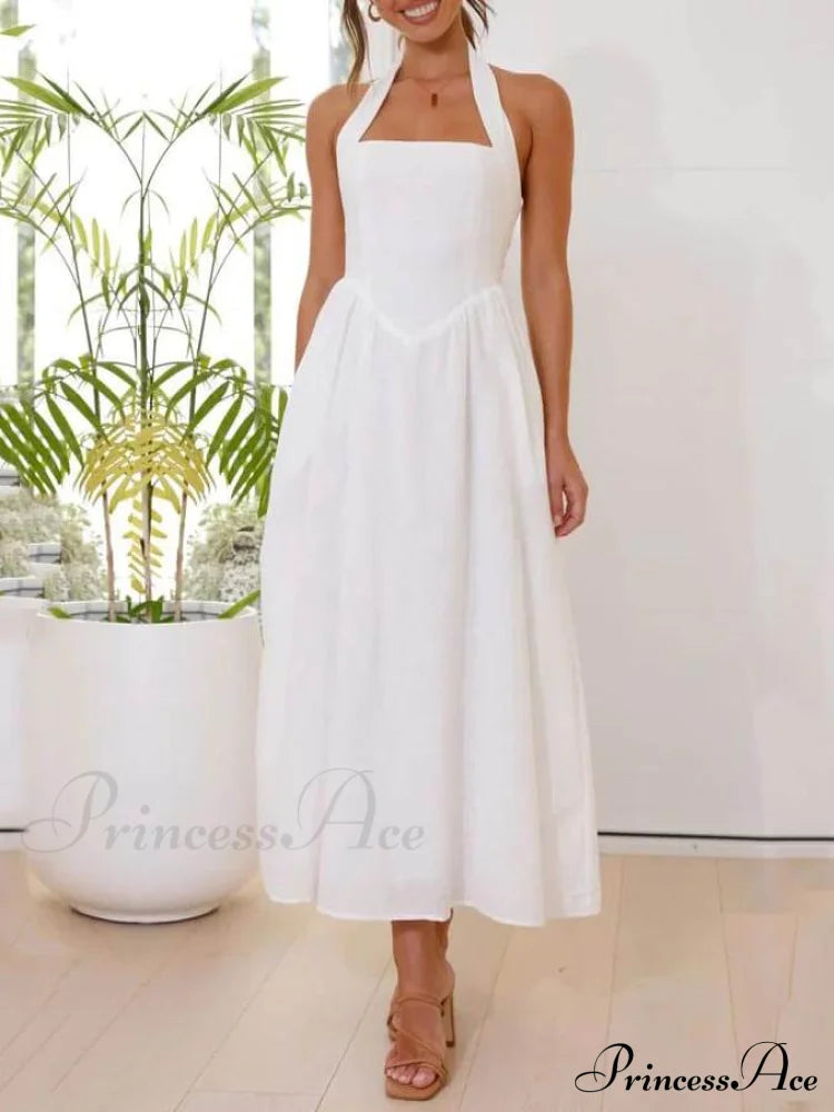 Halter Neck Waist Little Graceful Black Dress Mid Length Dress image 6