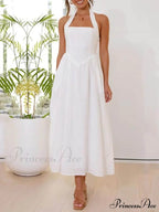 Halter Neck Waist Little Graceful Black Dress Mid Length Dress image 6