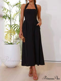 Halter Neck Waist Little Graceful Black Dress Mid Length Dress image 4
