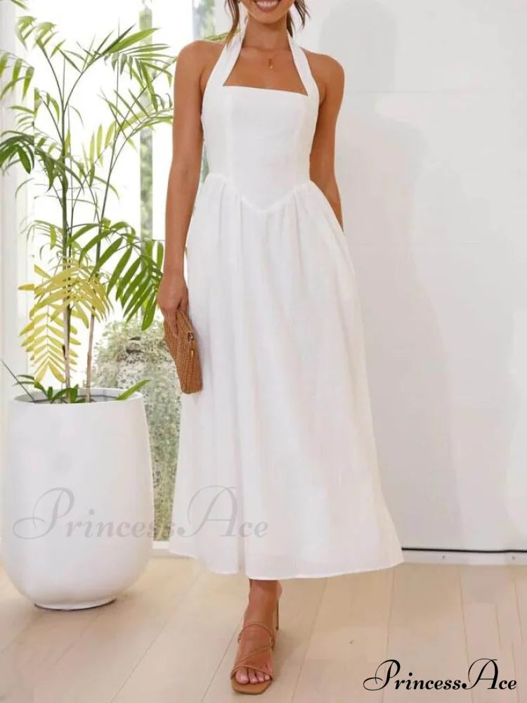 Halter Neck Waist Little Graceful Black Dress Mid Length Dress image 5