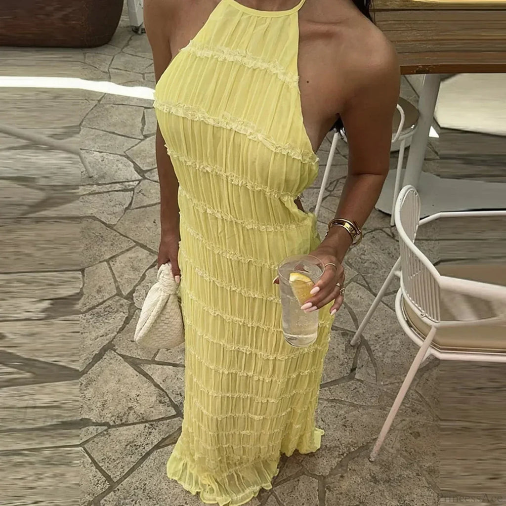 Halter Pleated Boho Vacation Dress image 7