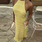 Halter Pleated Boho Vacation Dress image 7