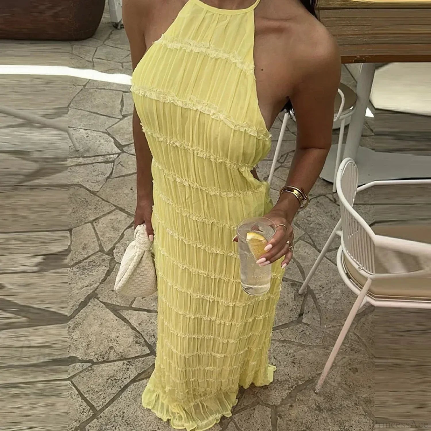 Halter Pleated Boho Vacation Dress image 7