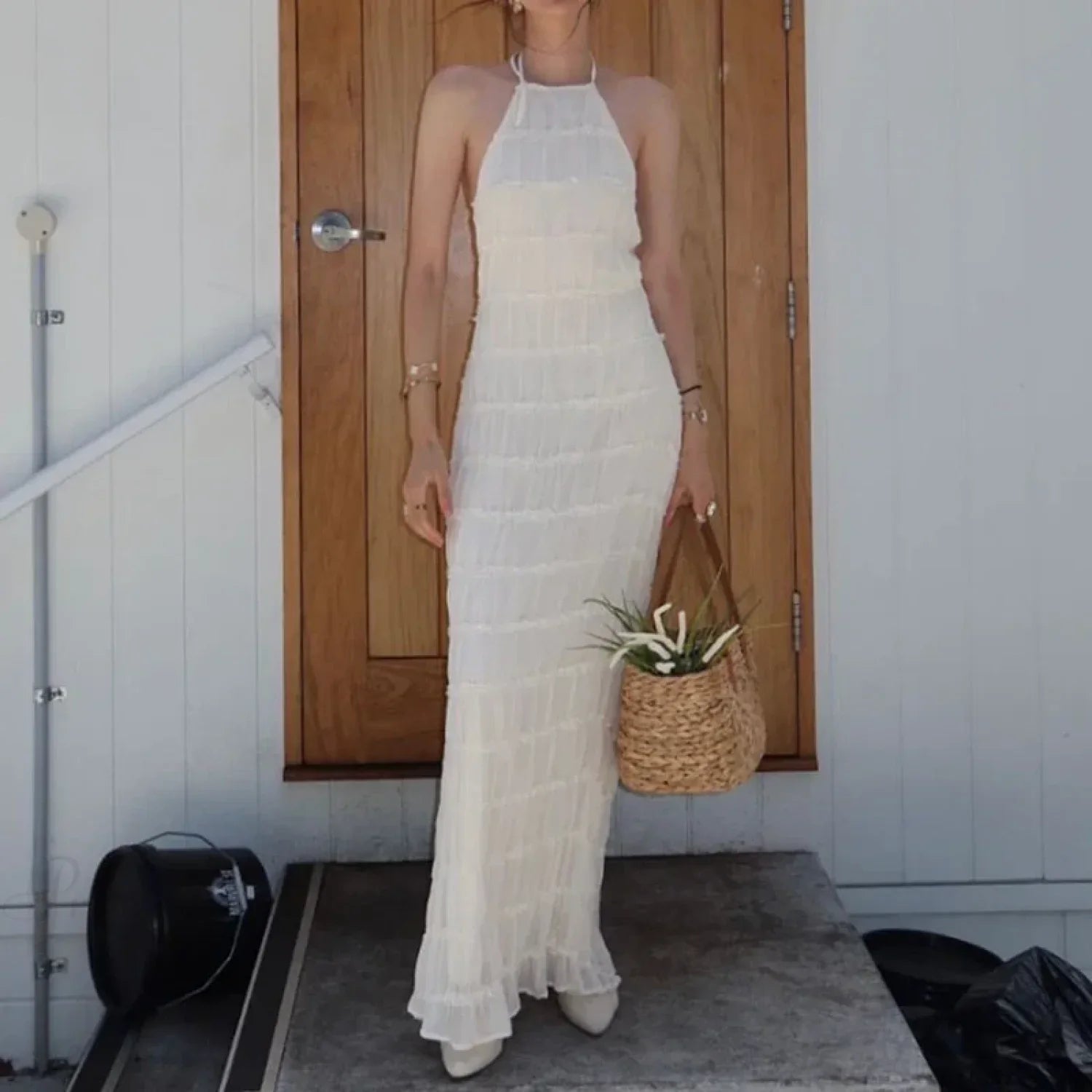 Halter Pleated Boho Vacation Dress image 2