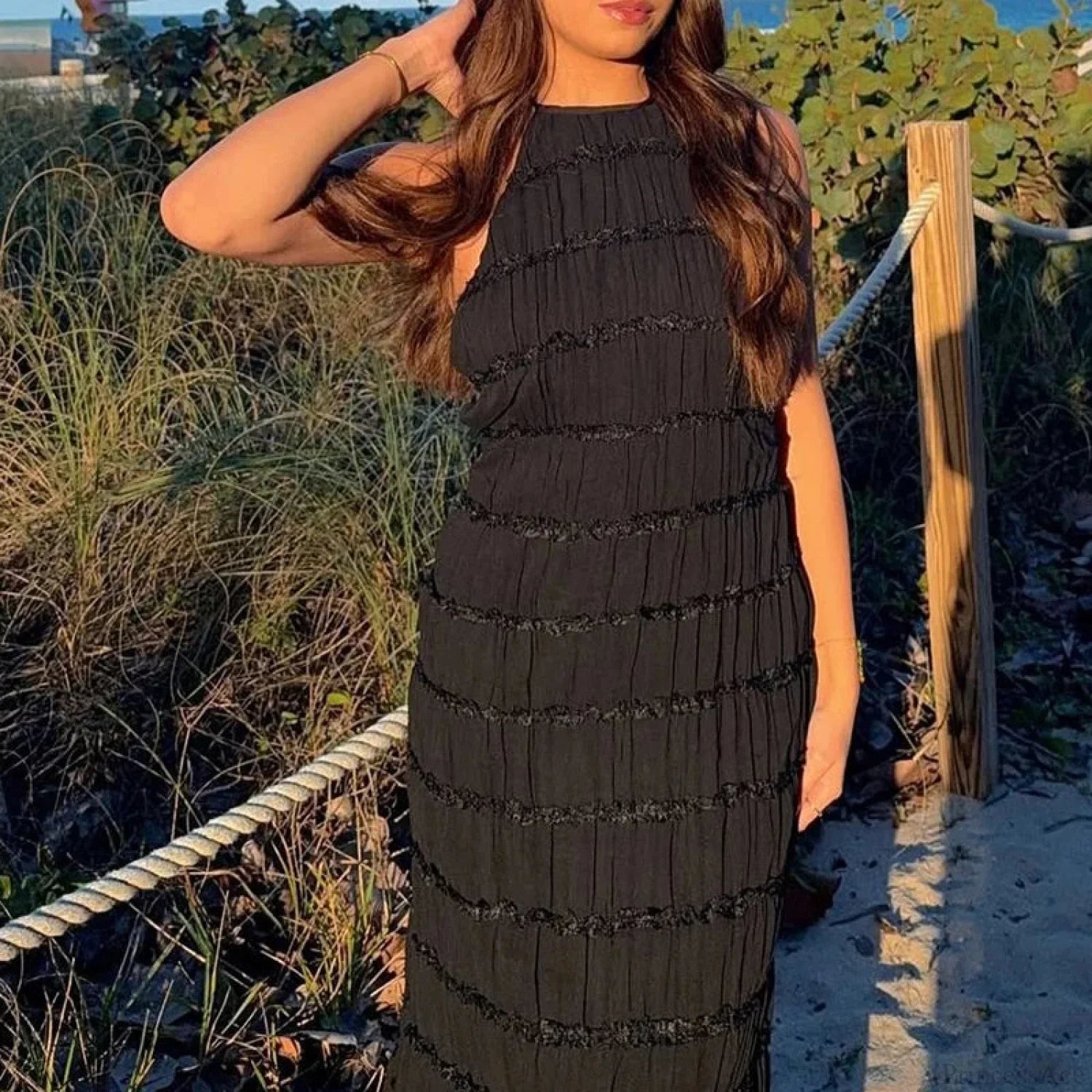 Halter Pleated Boho Vacation Dress image 5