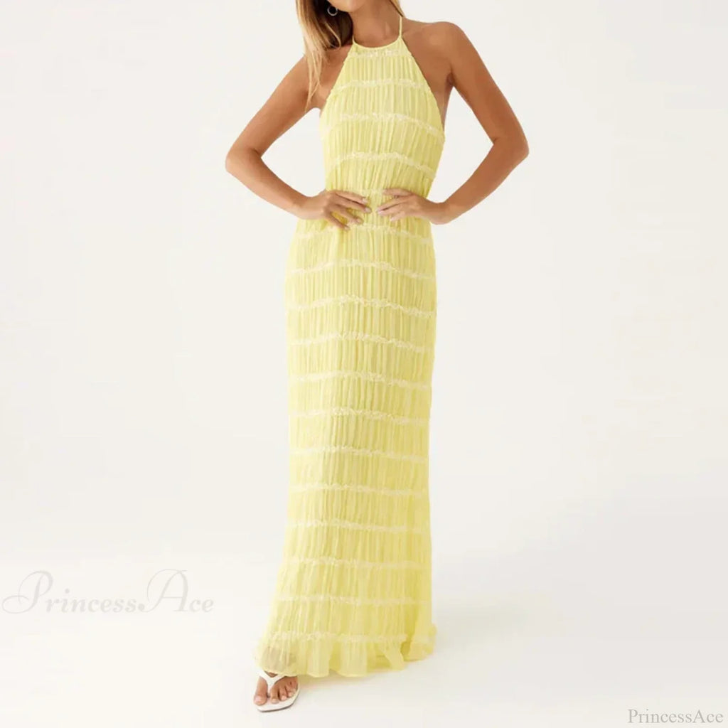 Halter Pleated Boho Vacation Dress image 4