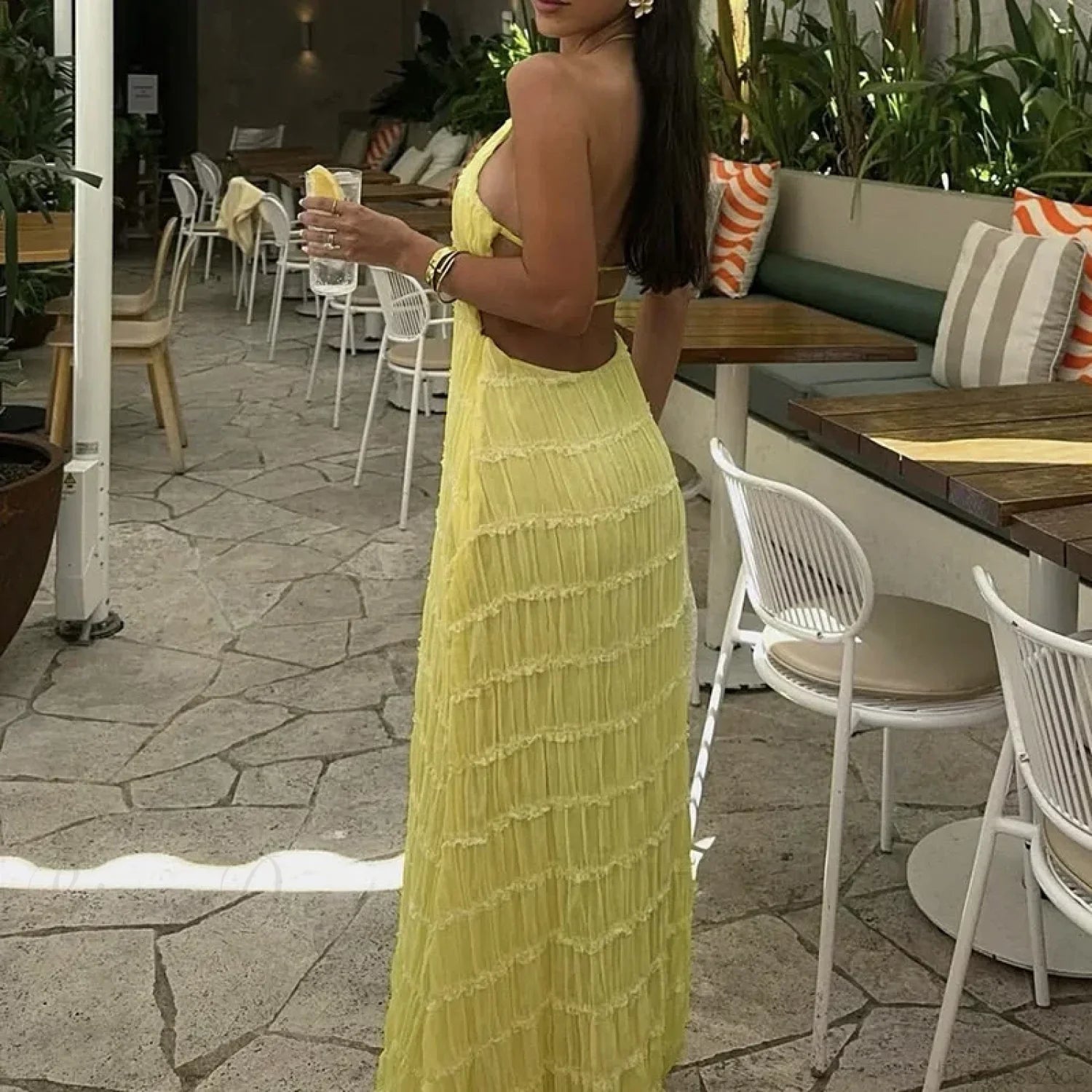 Halter Pleated Boho Vacation Dress image 3