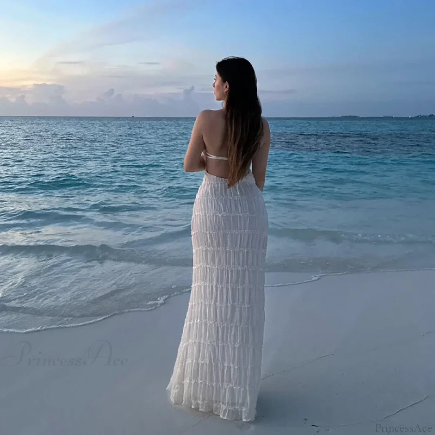 Halter Pleated Boho Vacation Dress image 1