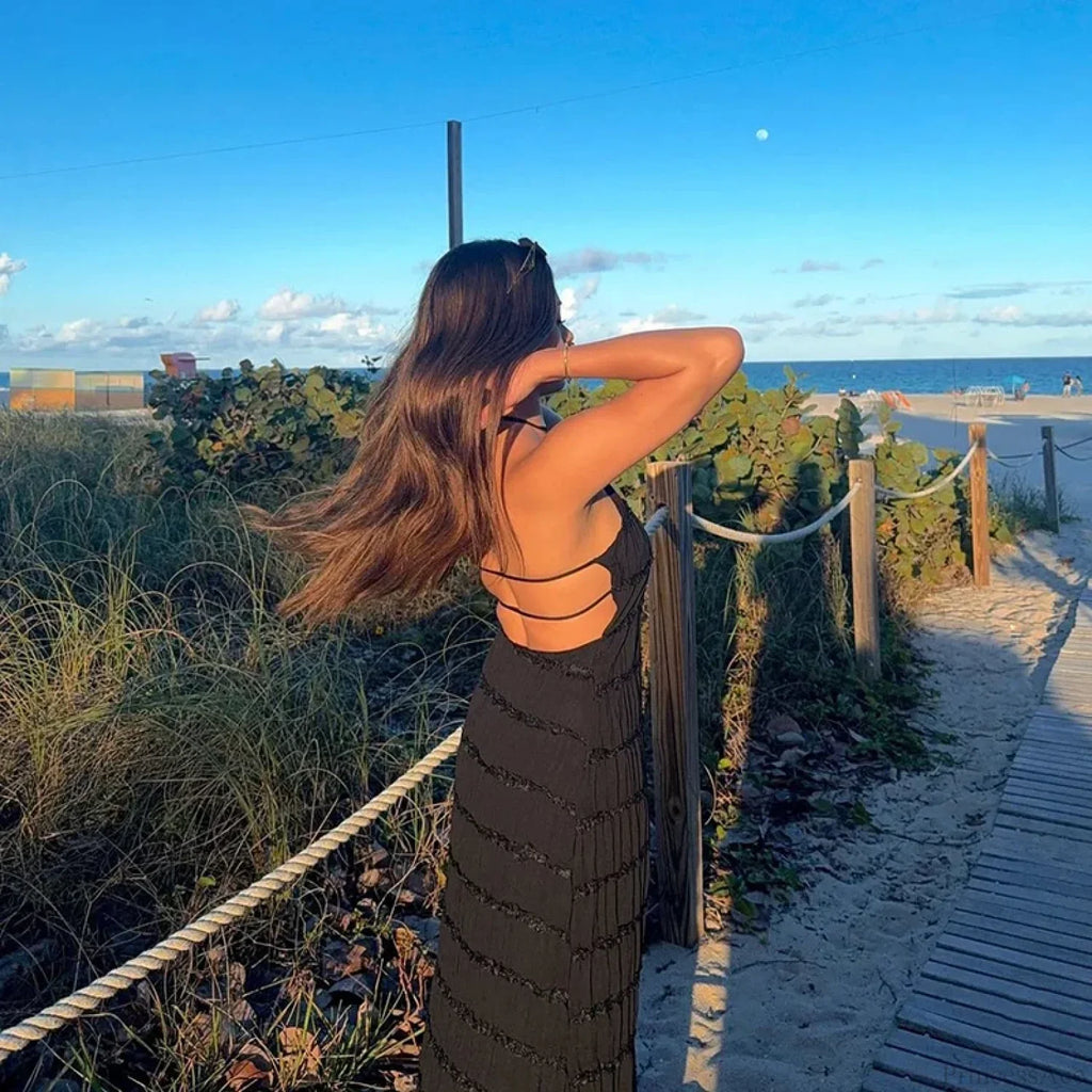 Halter Pleated Boho Vacation Dress image 6
