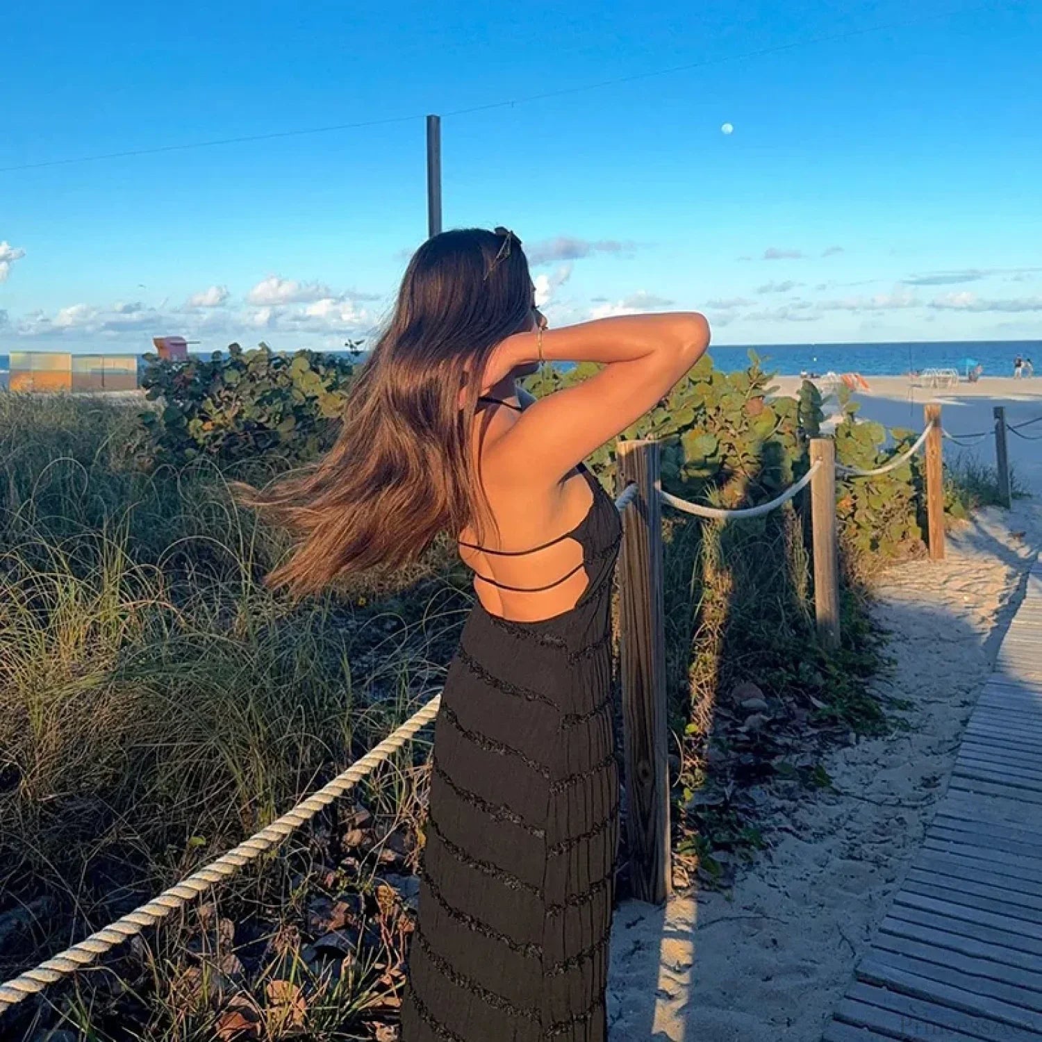 Halter Pleated Boho Vacation Dress image 6