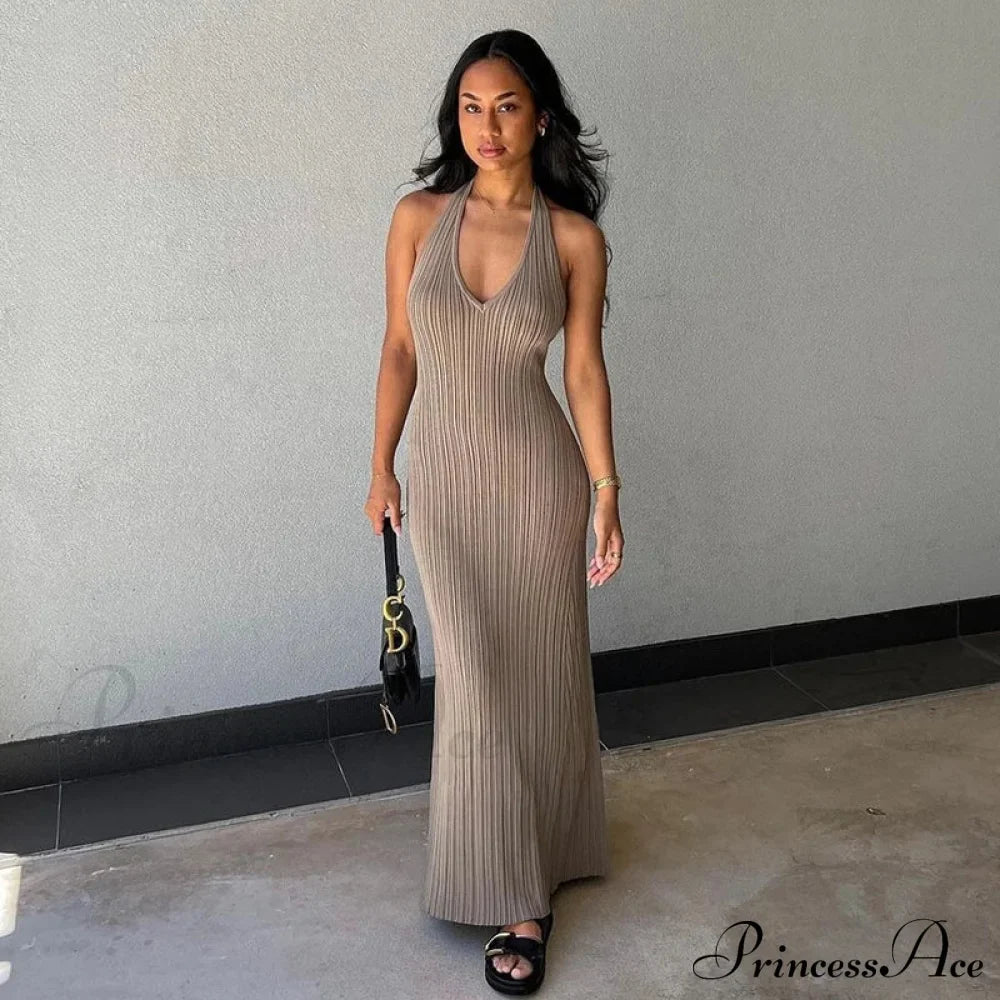 Halter Plunge V Neck Dress image 1