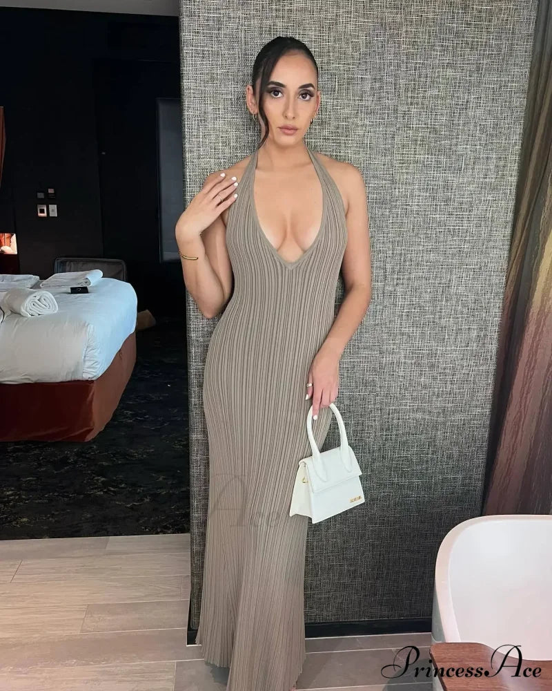 Halter Plunge V Neck Dress image 4