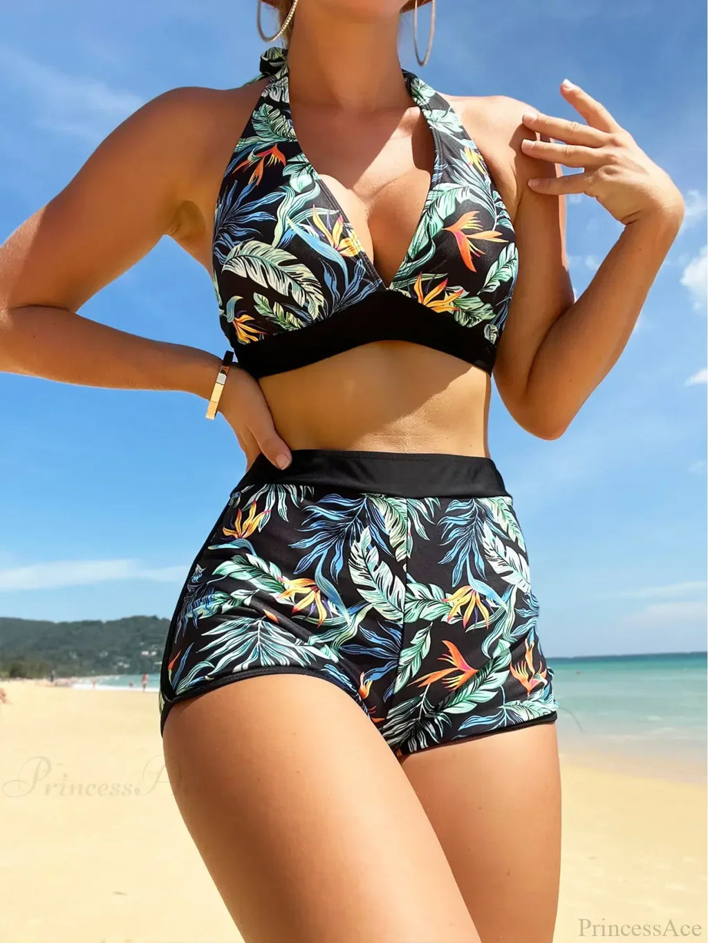 Halter Print Shorts Bikini Two Piece Set image 3