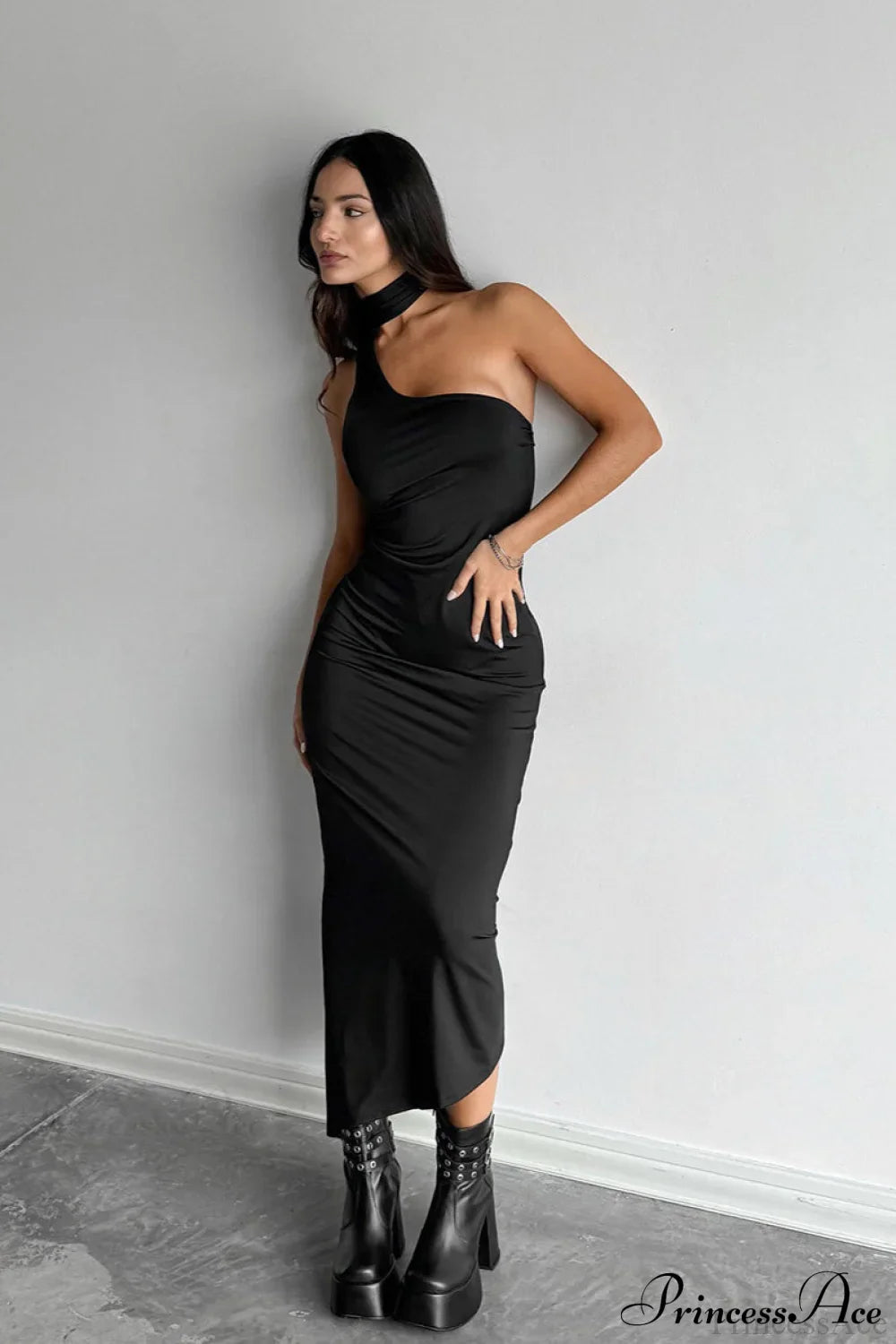 Halter Ruched Bodycon Elegant Maxi Dress image 3