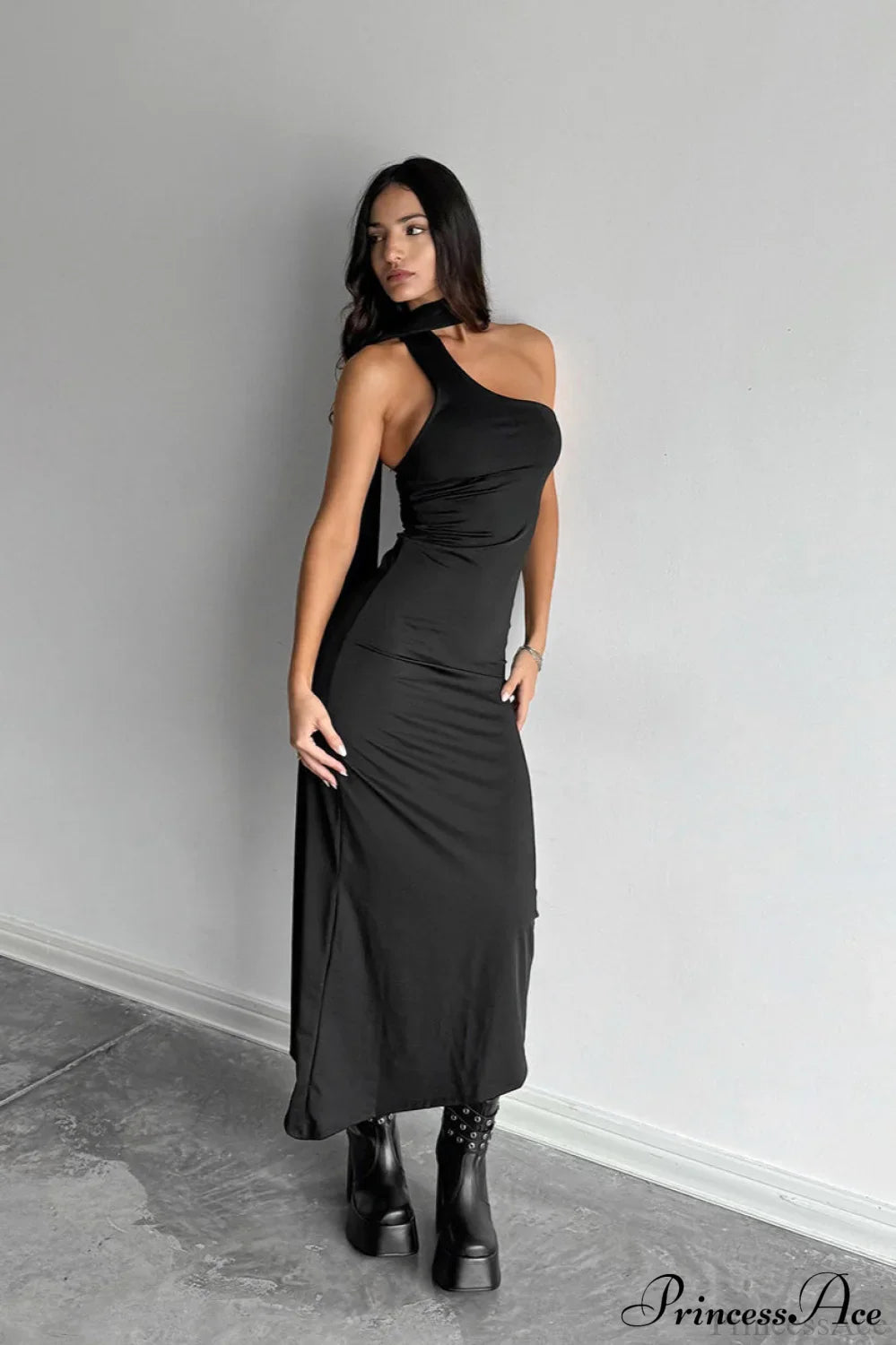Halter Ruched Bodycon Elegant Maxi Dress image 2