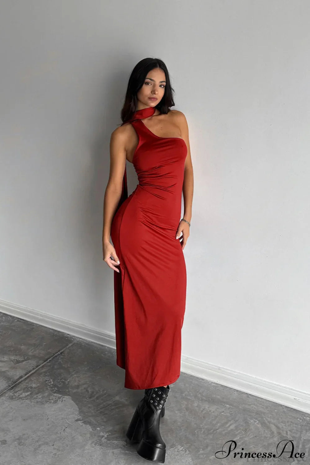 Halter Ruched Bodycon Elegant Maxi Dress image 5
