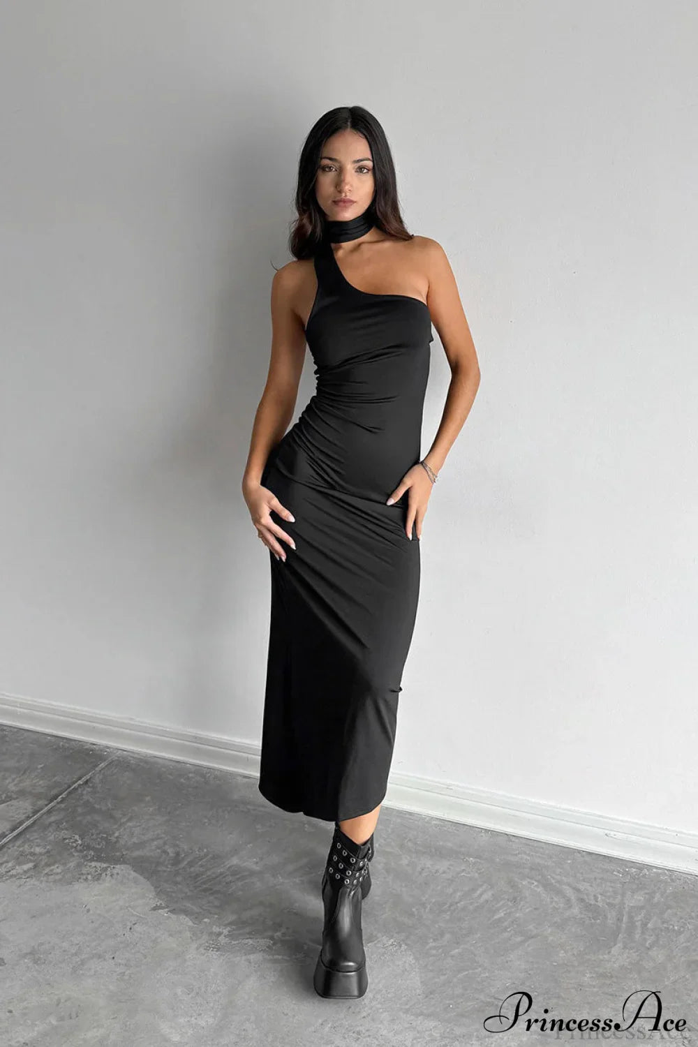 Halter Ruched Bodycon Elegant Maxi Dress image 1
