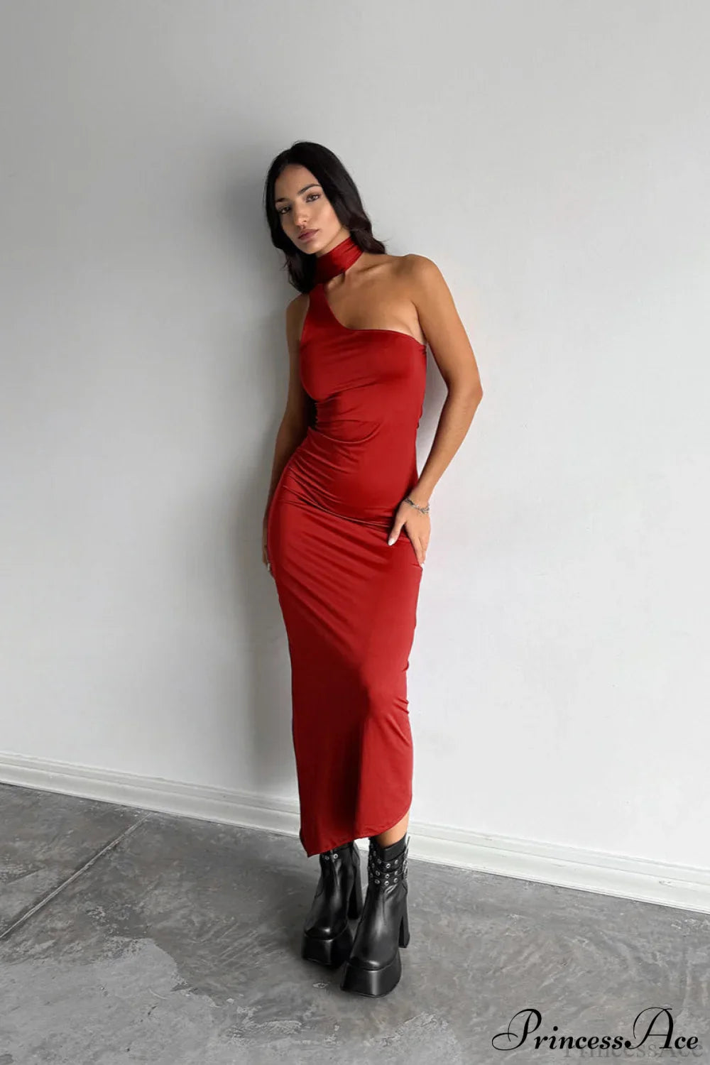 Halter Ruched Bodycon Elegant Maxi Dress image 4