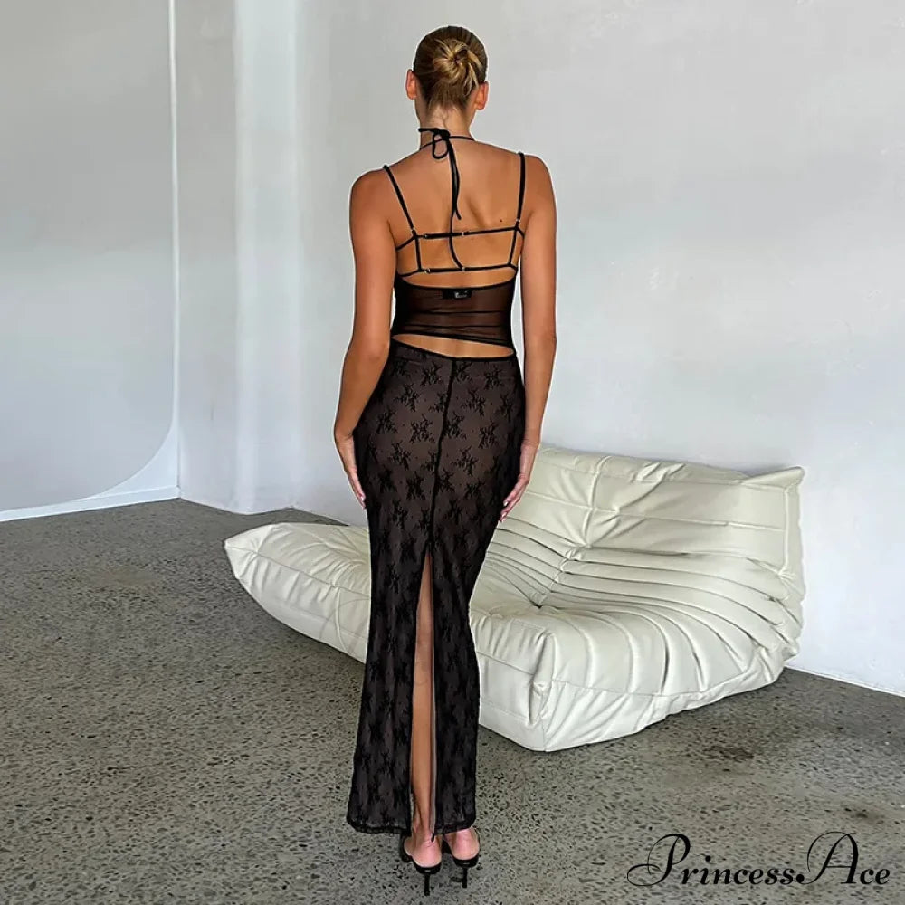 Halter Sleeveless Backless Split Maxi Dress image 4