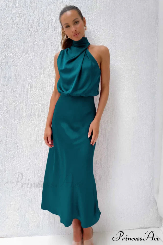 Halter Sleeveless Satin Bridesmaid Dress image 30