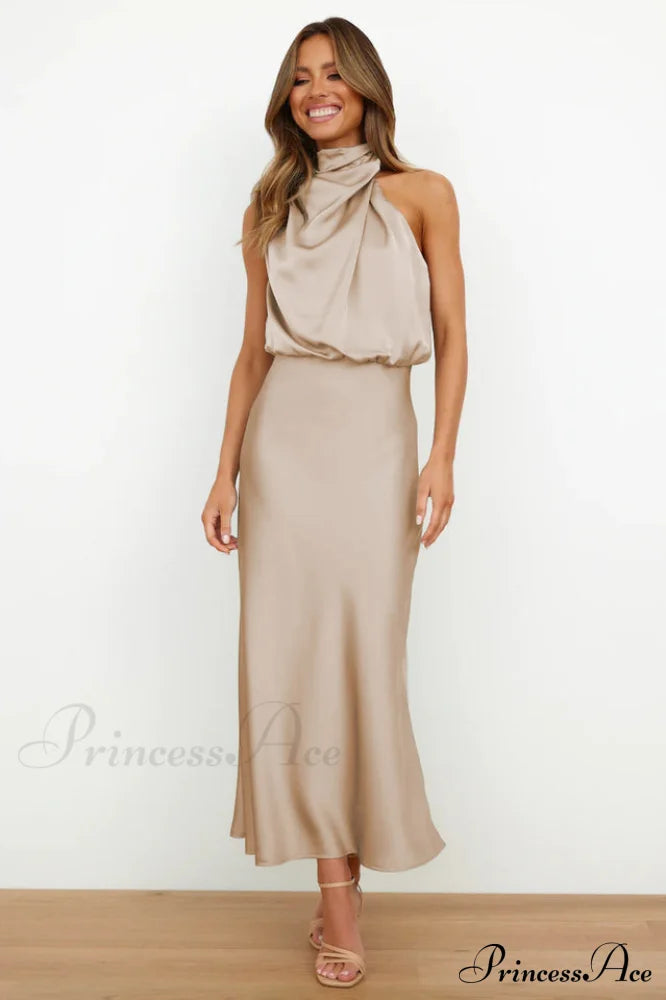 Halter Sleeveless Satin Bridesmaid Dress image 15