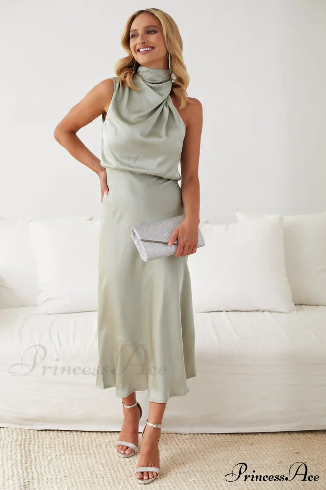 Halter Sleeveless Satin Bridesmaid Dress image 10