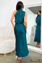 Halter Sleeveless Satin Bridesmaid Dress image 33