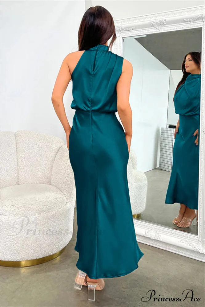 Halter Sleeveless Satin Bridesmaid Dress image 33