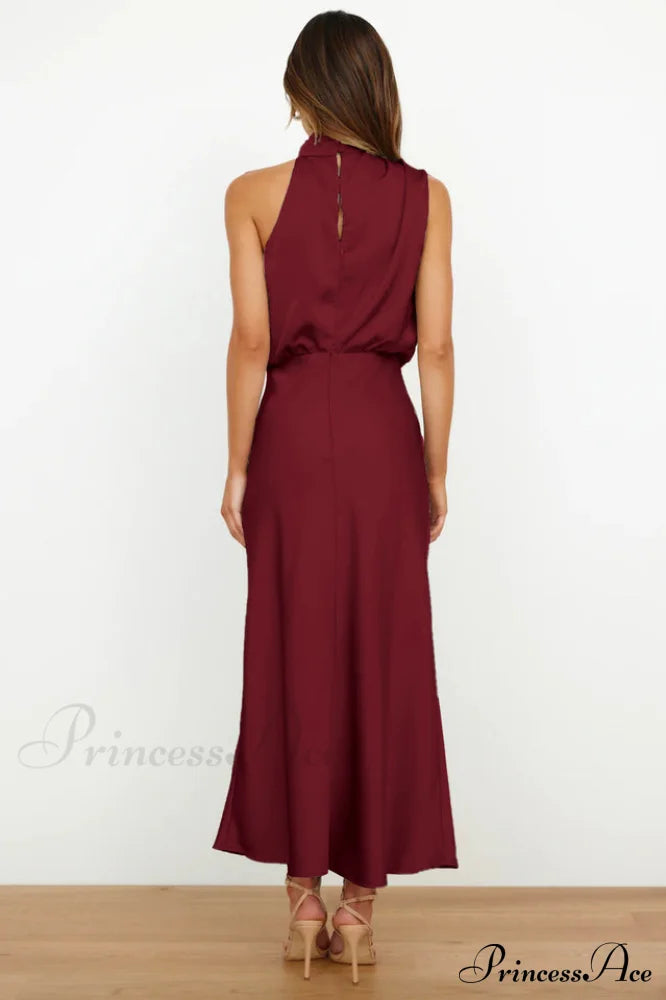 Halter Sleeveless Satin Bridesmaid Dress image 37
