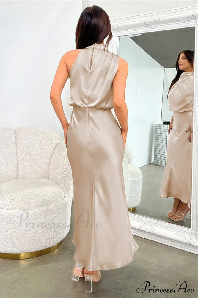 Halter Sleeveless Satin Bridesmaid Dress image 18