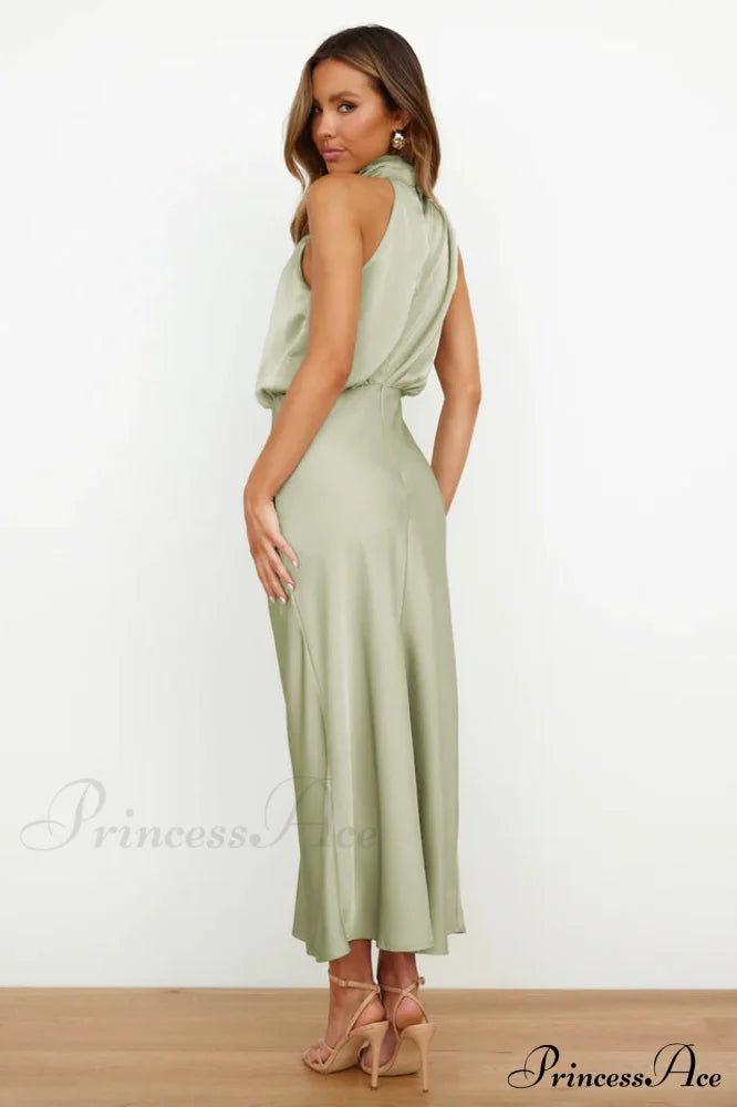 Halter Sleeveless Satin Bridesmaid Dress image 6