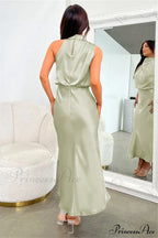Halter Sleeveless Satin Bridesmaid Dress image 9